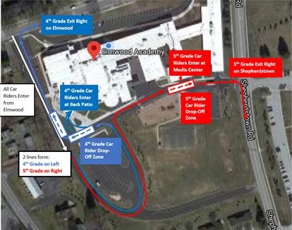 Map of arrival/dismissal lanes for 4th & 5th grades