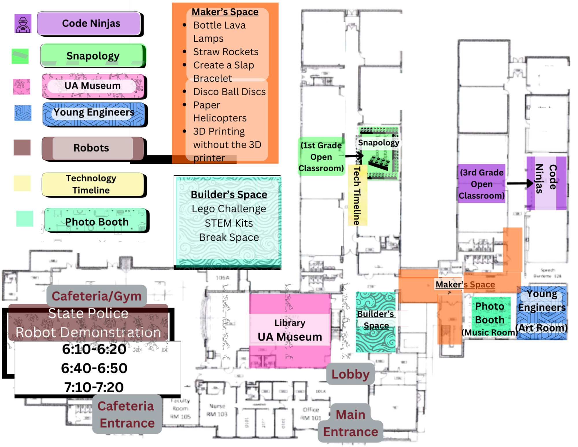 map of UA with color coded locations of vendors for STEM night