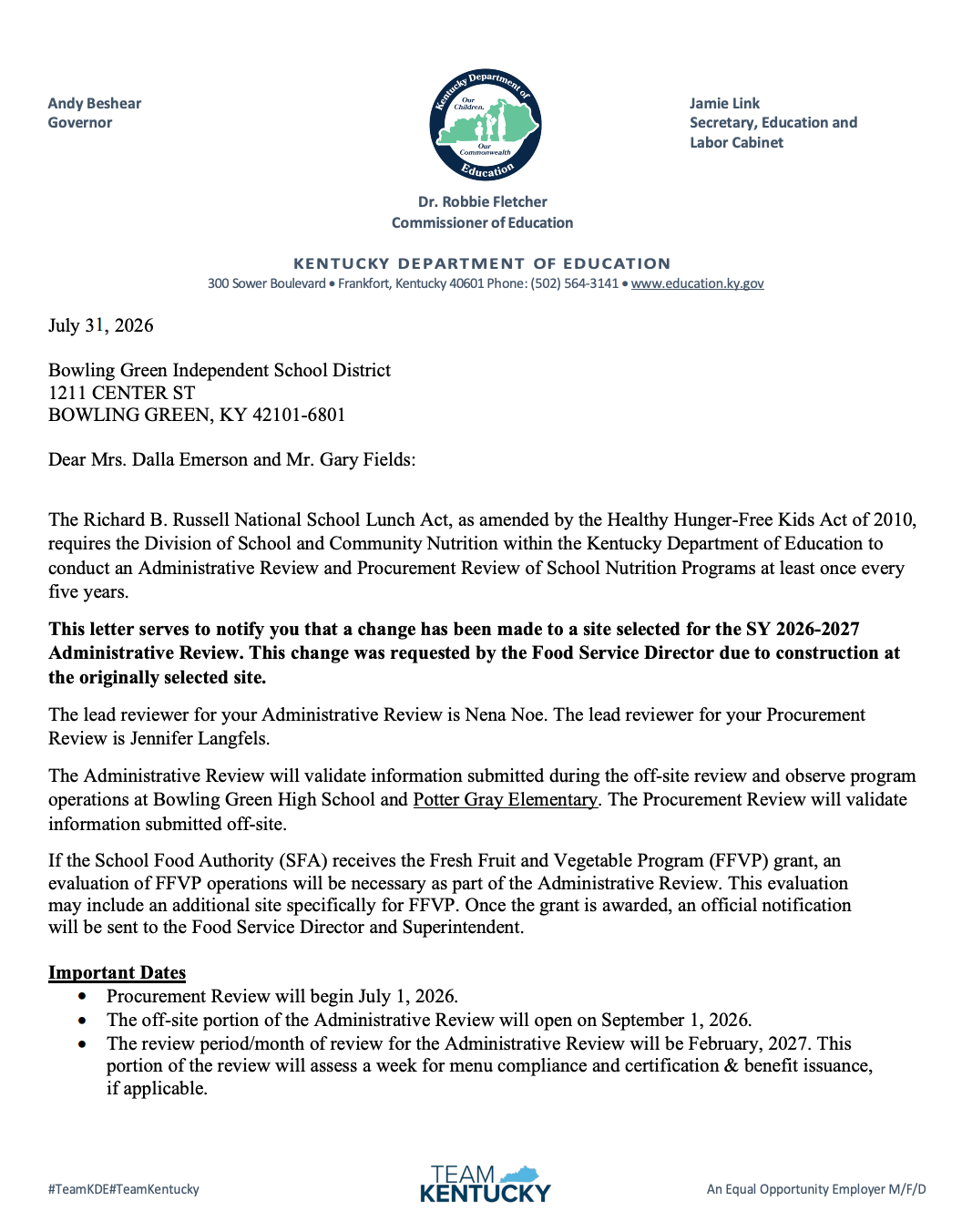 Screenshot: Audit Letter
