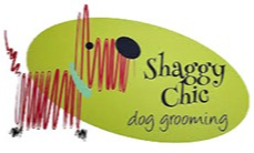 A logo featuring the brand of Shaggy Chic Dog Grooming