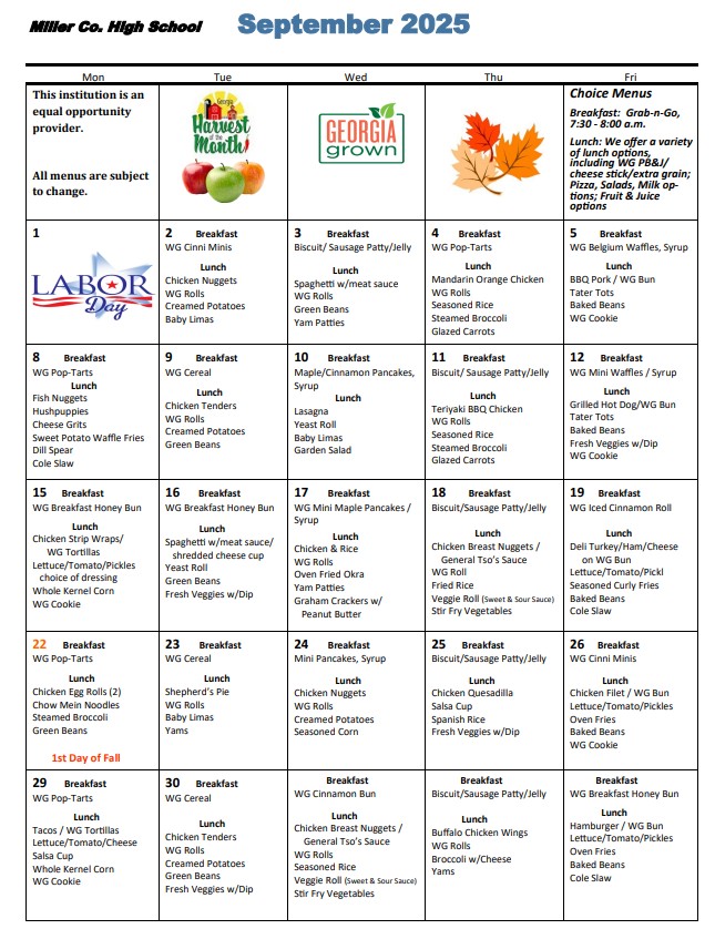 High School Menu