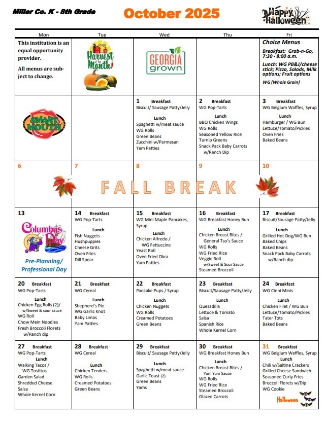 K-8th Grade Menu