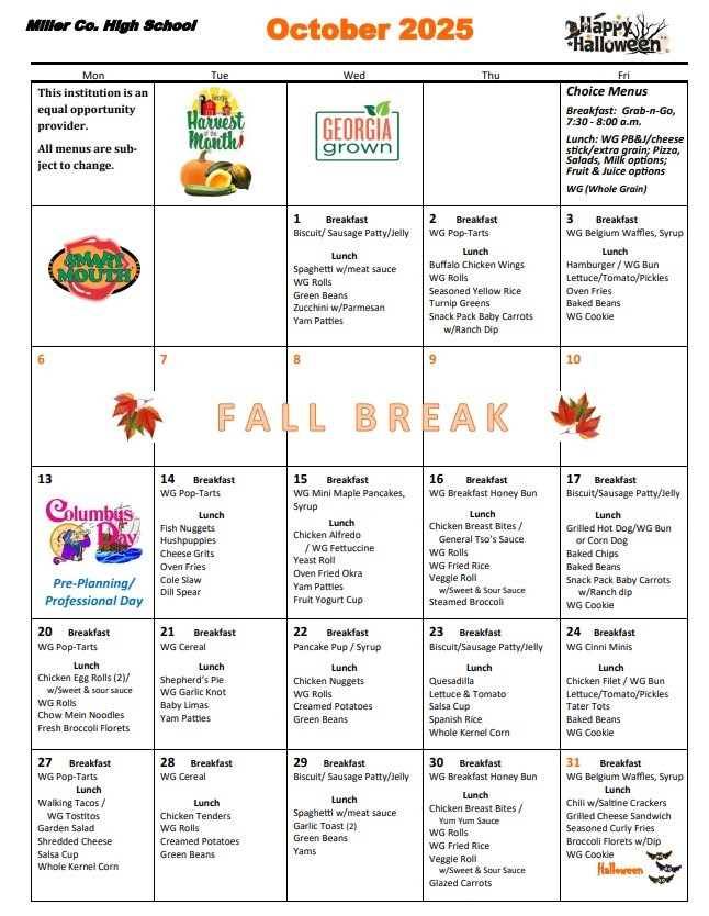 High School Menu