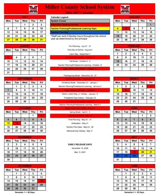 2026-2027 School Calendar