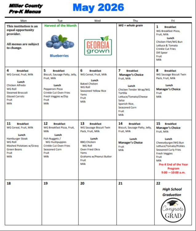 Pre-K Menu