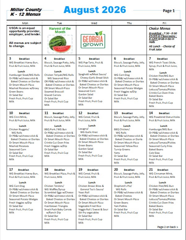 K-12 Menu