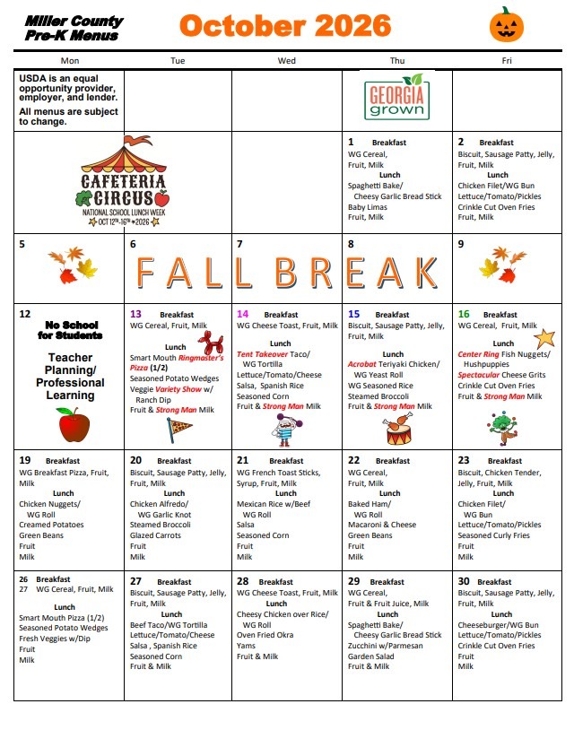Pre-K Menu
