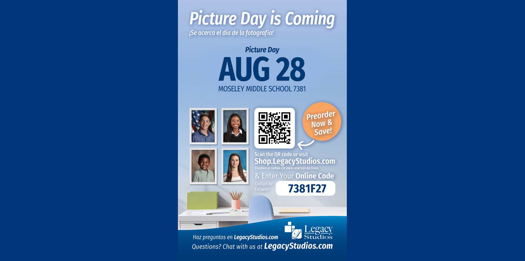Picture Day August 28th at Moseley Middle School