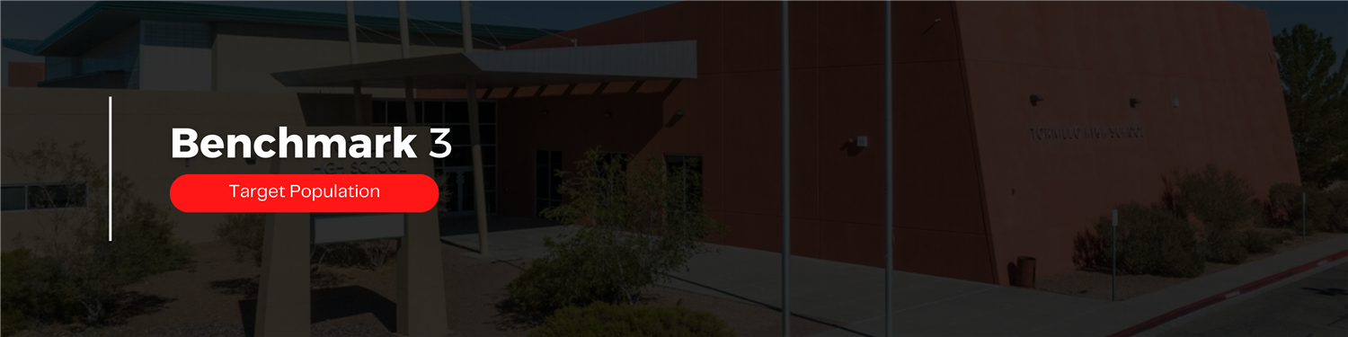 A digital interface displaying the text 'Benchmark 3' with a red button labeled 'Start Process,' set against a blurred background of a building and landscaping.