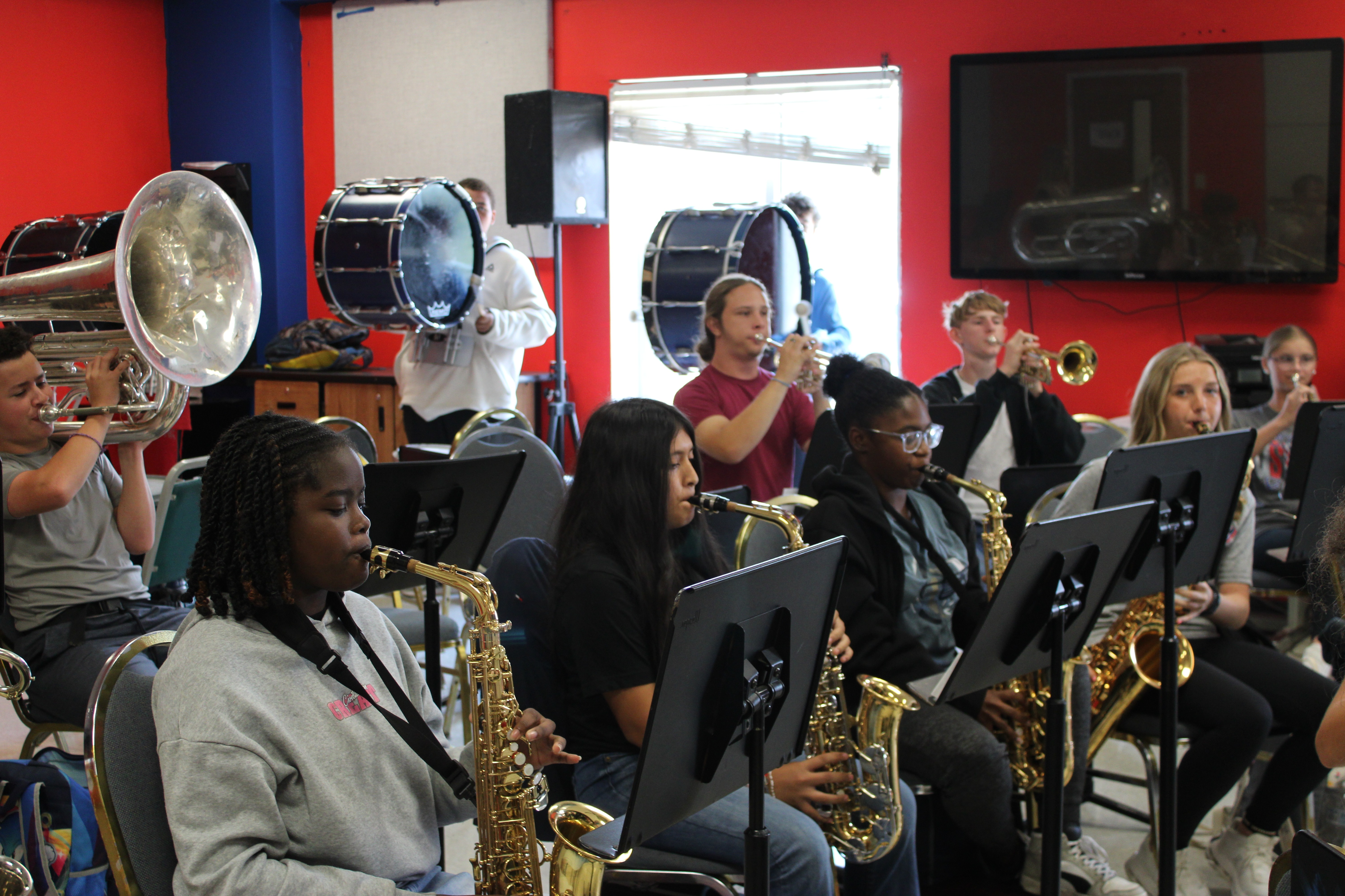 students in band