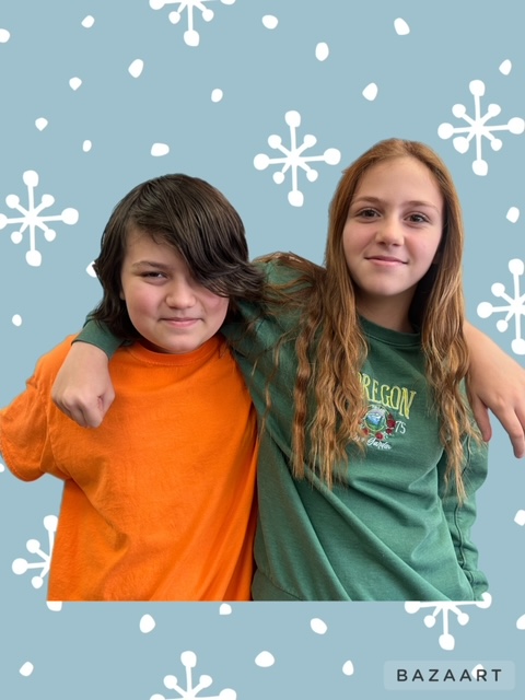 boy and girl with snowflake background