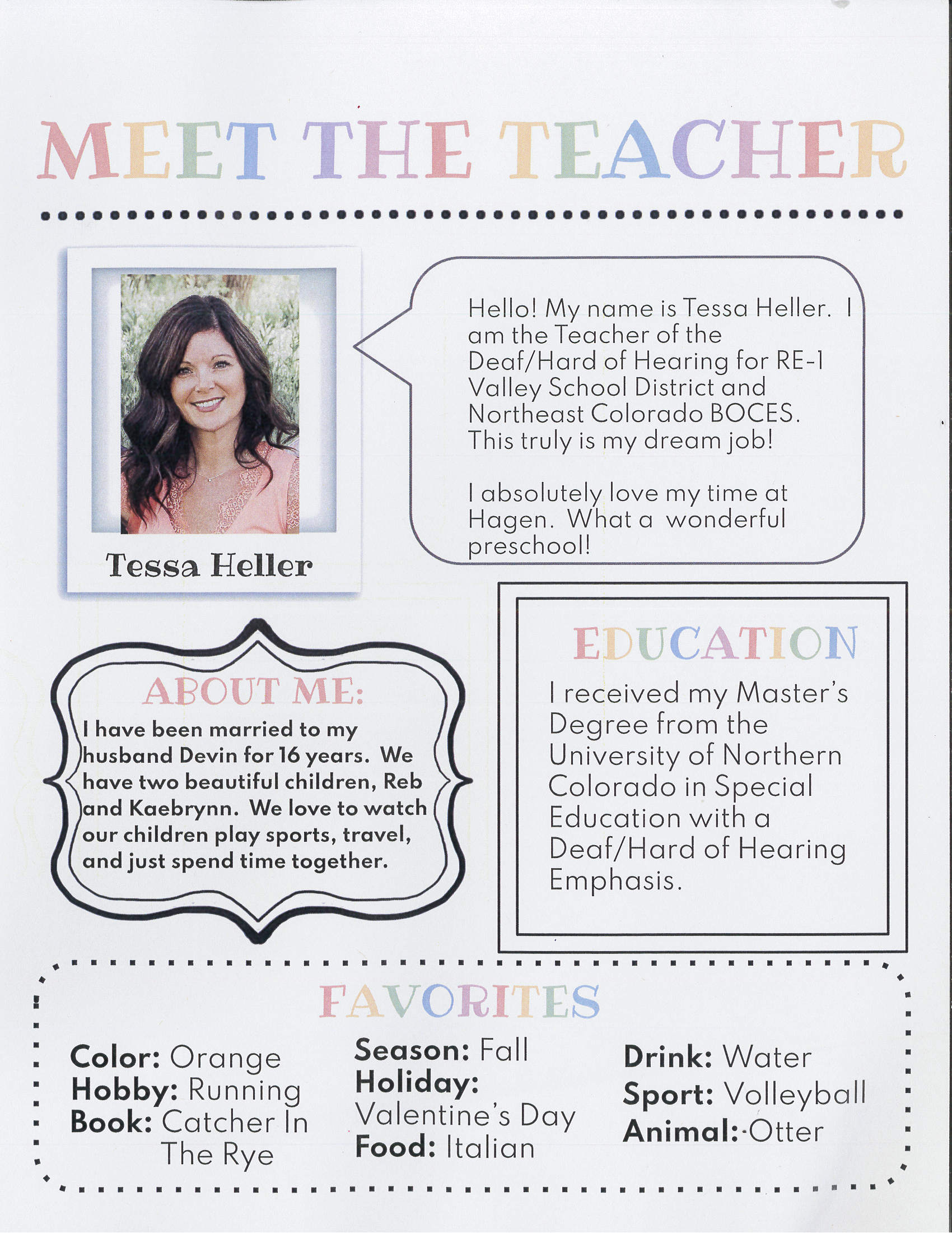 Tessa- Meet the Teacher