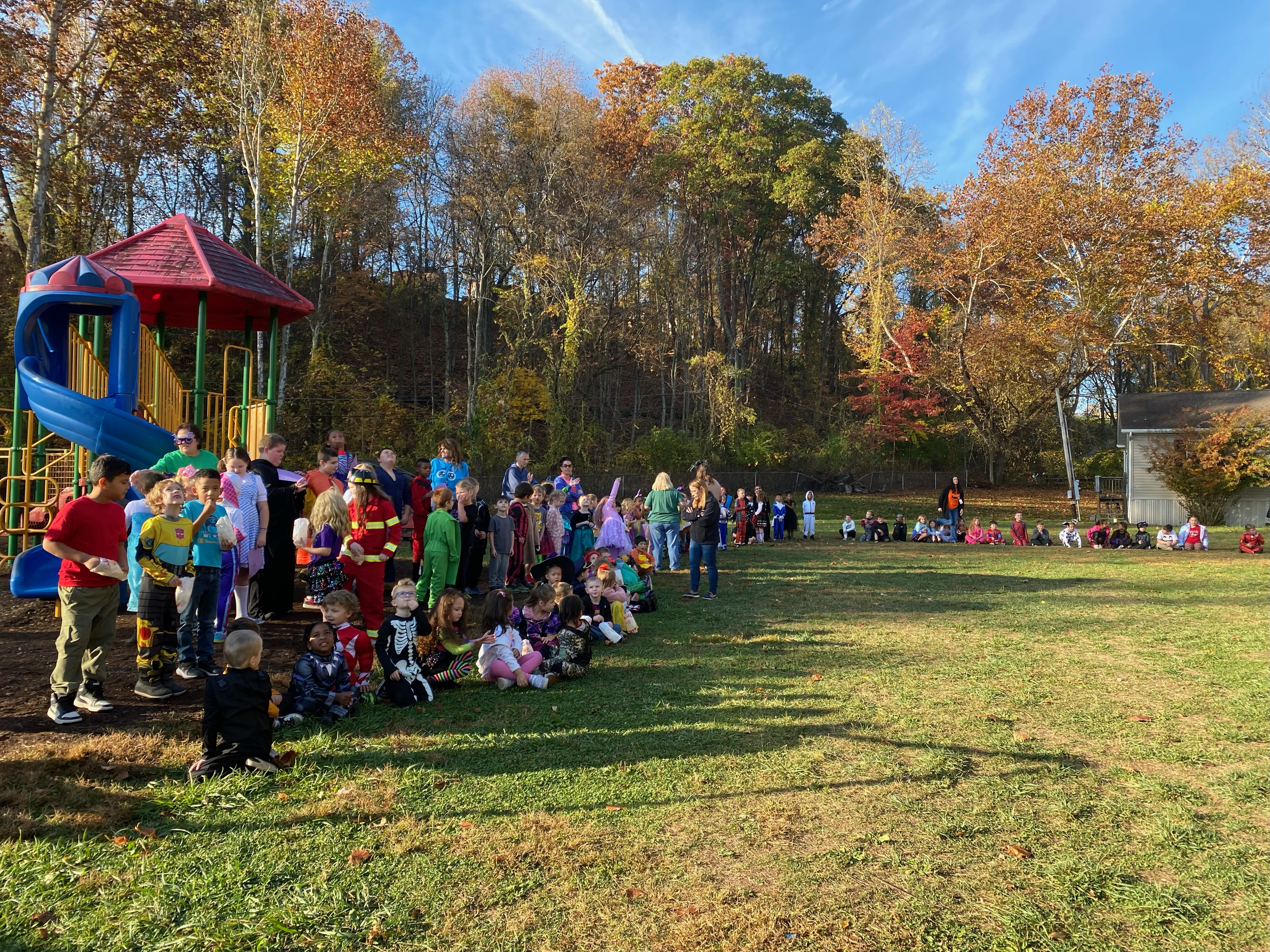 Anne Bailey Elementary students cheering each other on at school pumpkin drop event. 
