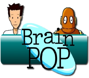A colorful logo featuring a cartoon boy and a robot alongside the text 'Brain POP' with a blue pill graphic.