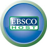 A circular logo featuring the text 'EBSCO HOST' in blue and green colors, set against a blue background with a green border.
