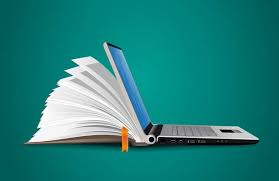 An illustration of a laptop with an open book, symbolizing the integration of technology and reading.