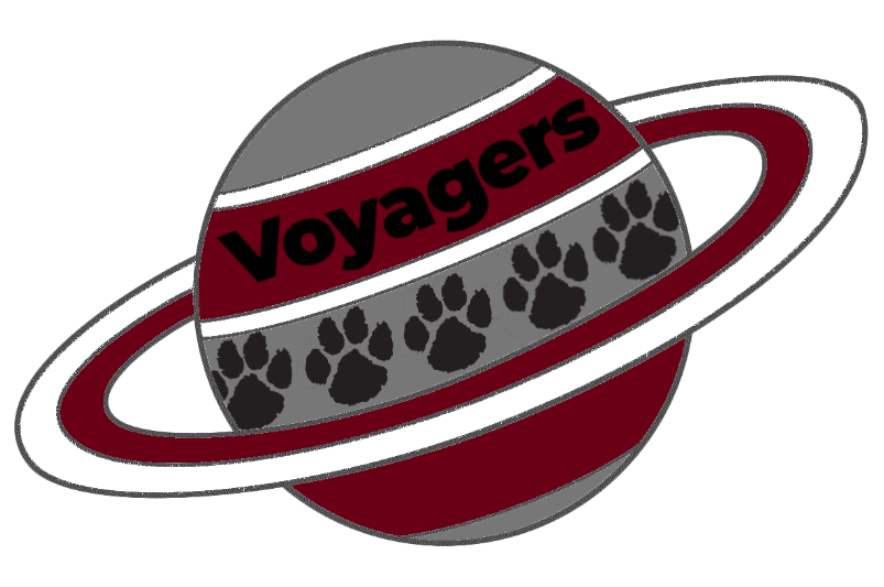 A stylized logo featuring a planet with a ring, the word 'Voyagers' prominently displayed, and paw prints on the planet's surface.