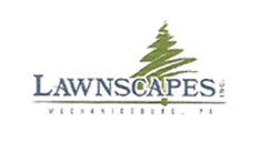 A logo for Lawnscapes, Inc., featuring stylized text and a graphic of a tree.