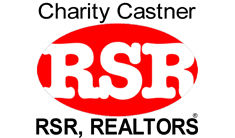 A logo featuring the text 'Charity Castner' above a red oval with the letters 'RSR' in white, and 'RSR, REALTORS®' below it.