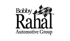 The logo of Bobby Rahal Automotive Group featuring the name in bold black letters alongside a checkered flag design.