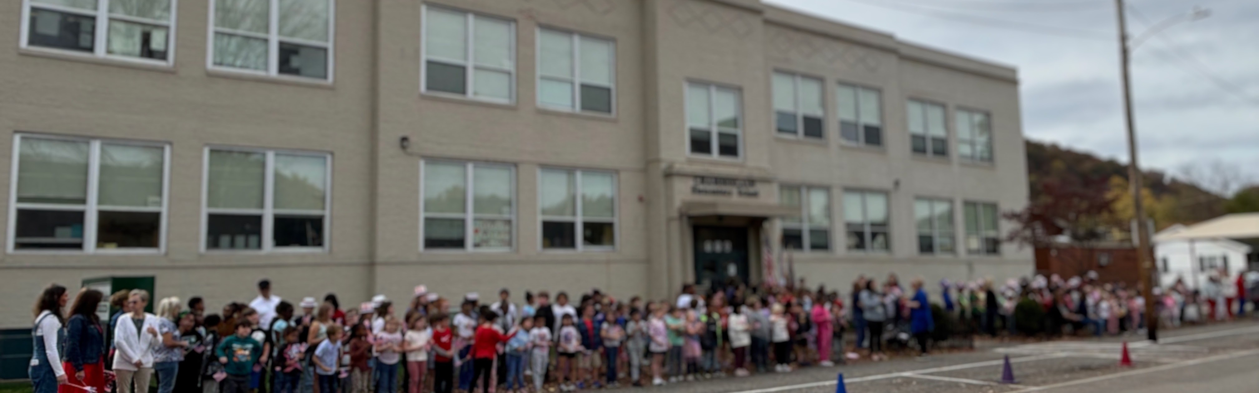 School with students out front