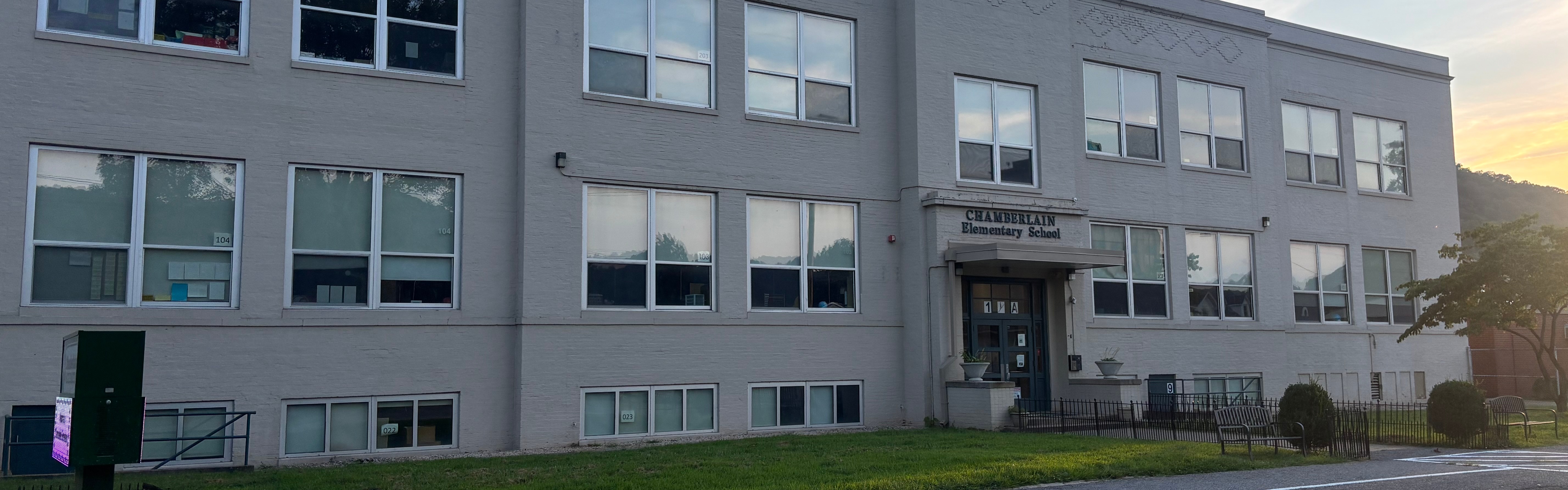 School with students out front