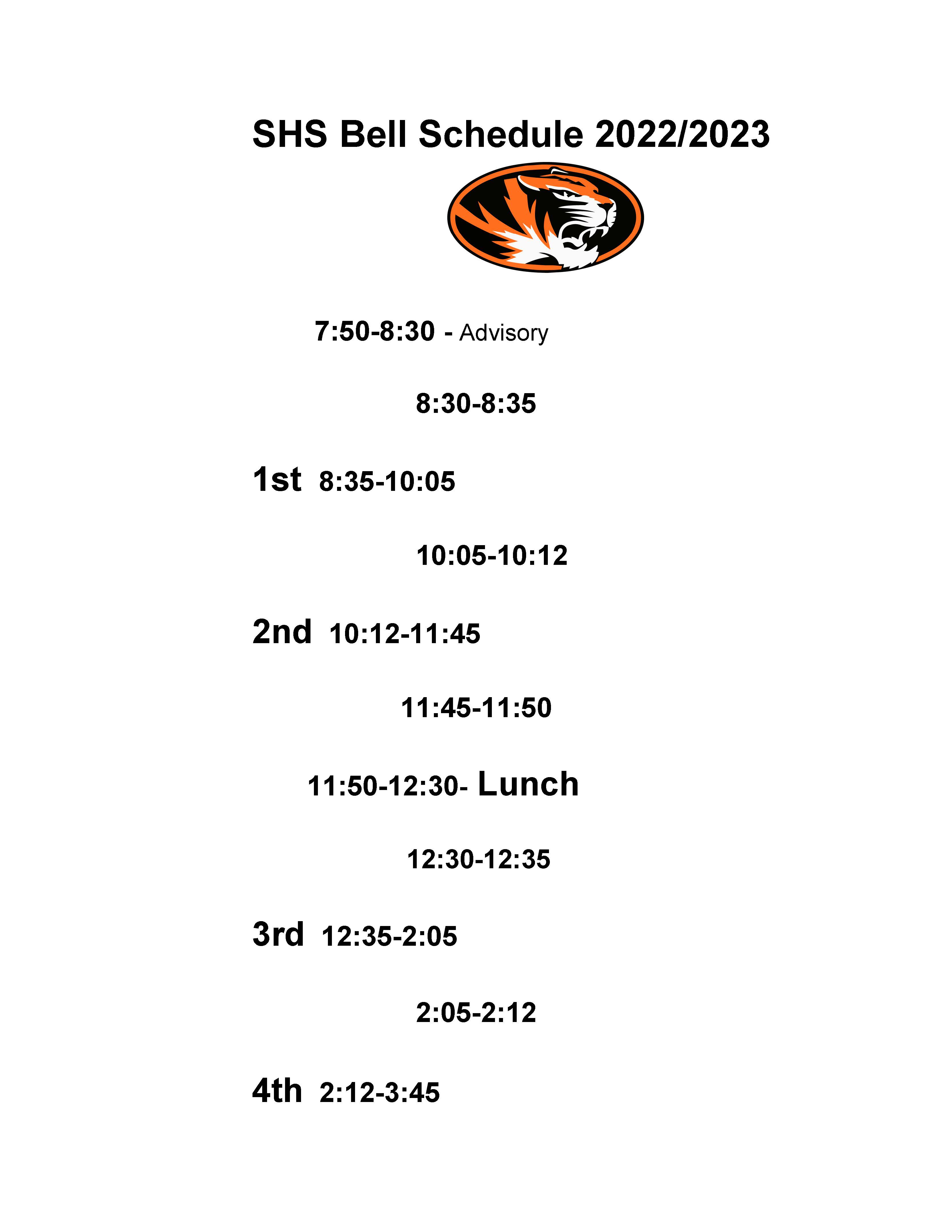 BELL SCHEDULE Sterling High School