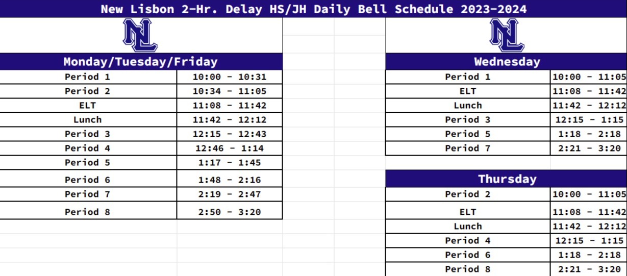 2 hour delay schedule