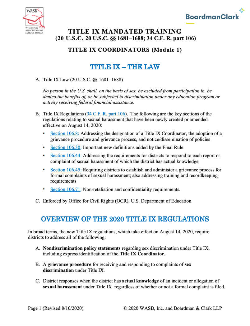 TITLE IX TRAINING MANDATE