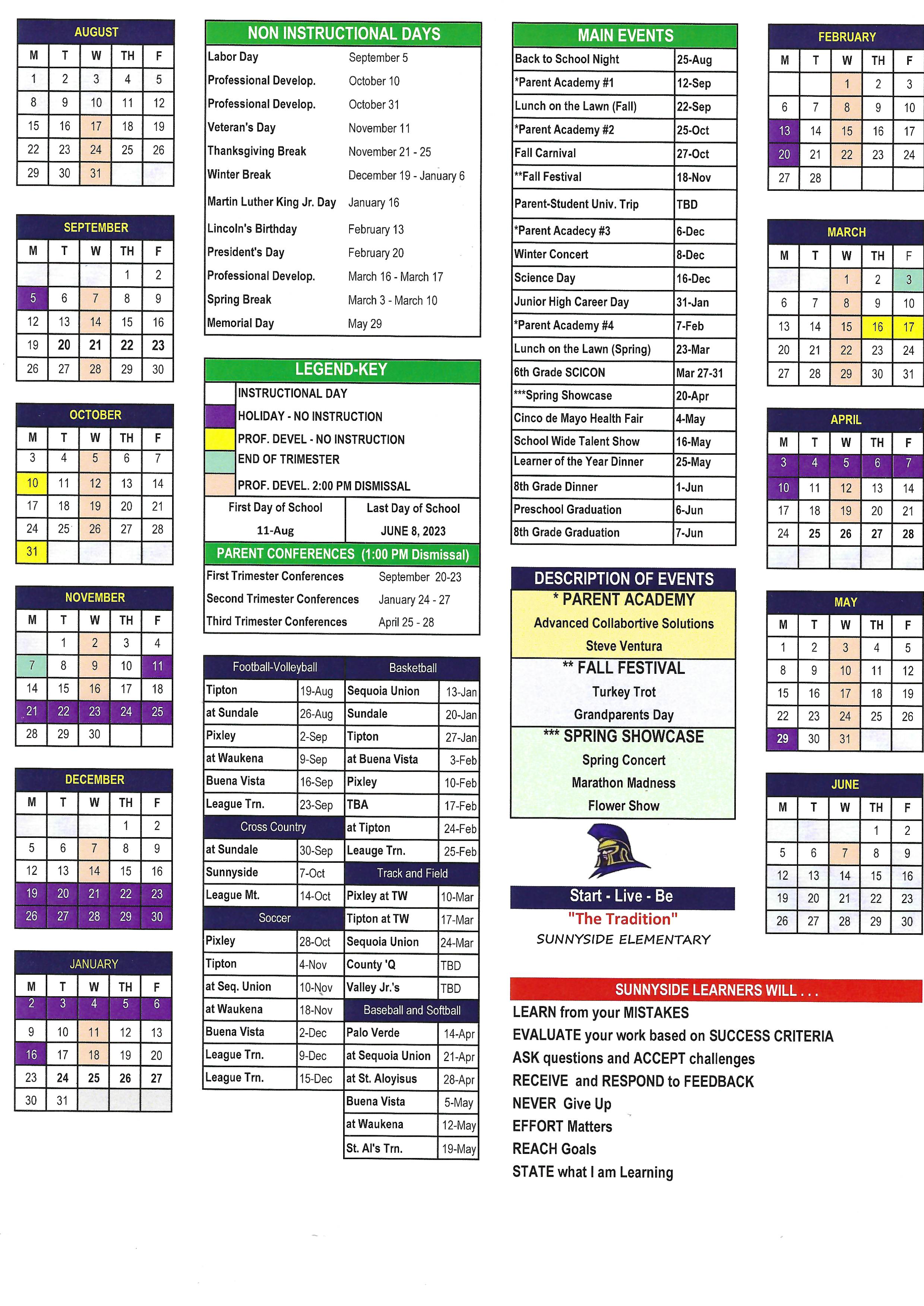 School Calendar 2022-2023