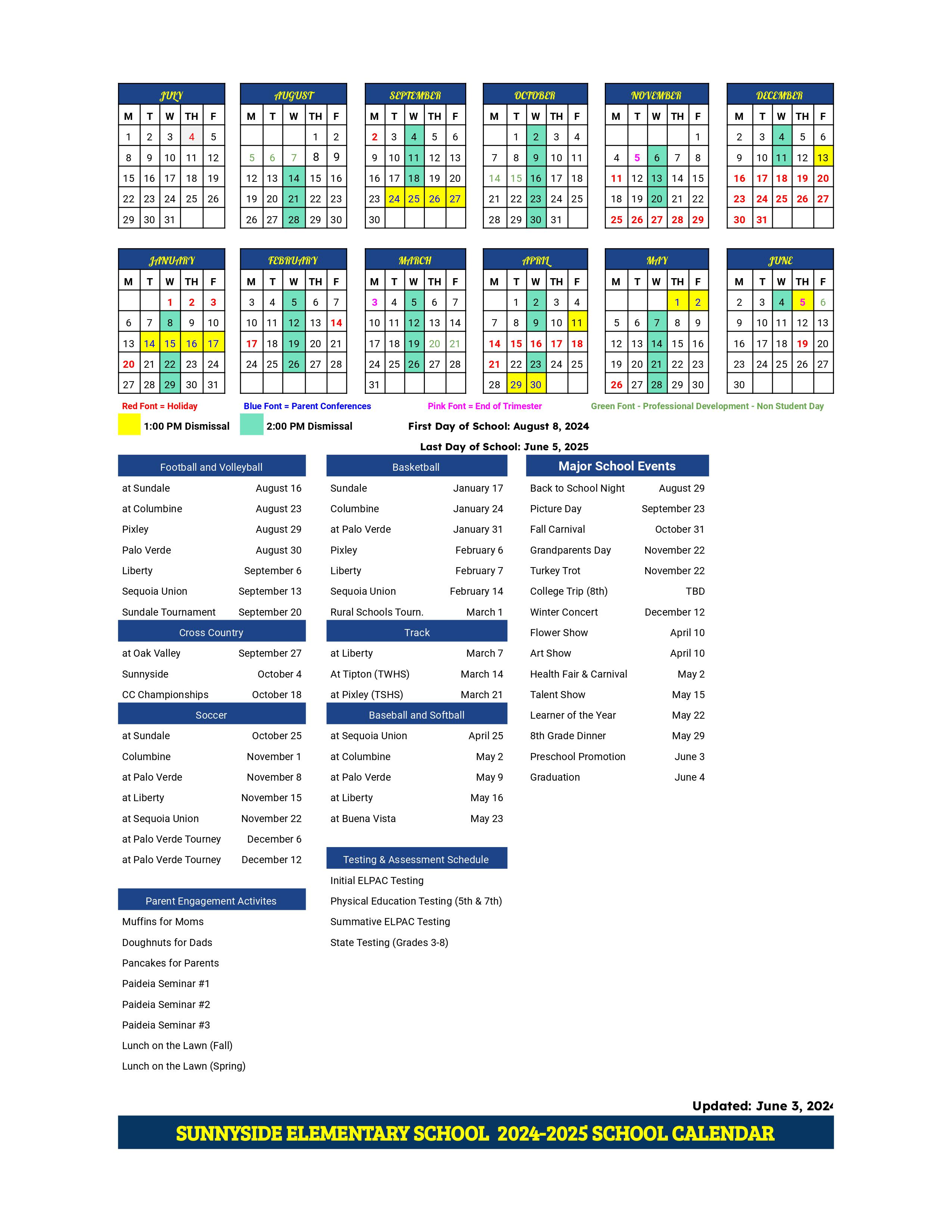 School Calendar 2024-2025