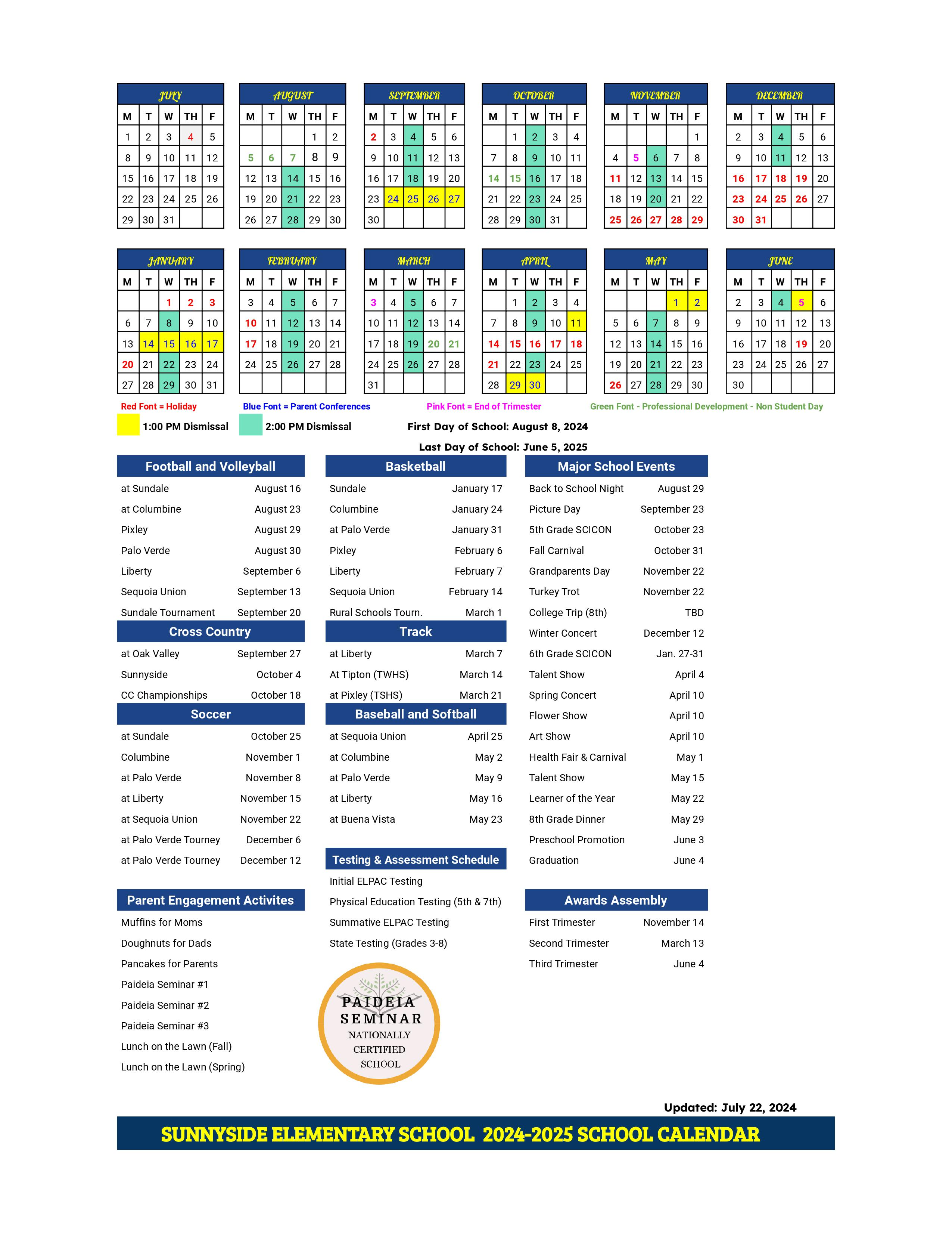 School Calendar 2024-2025