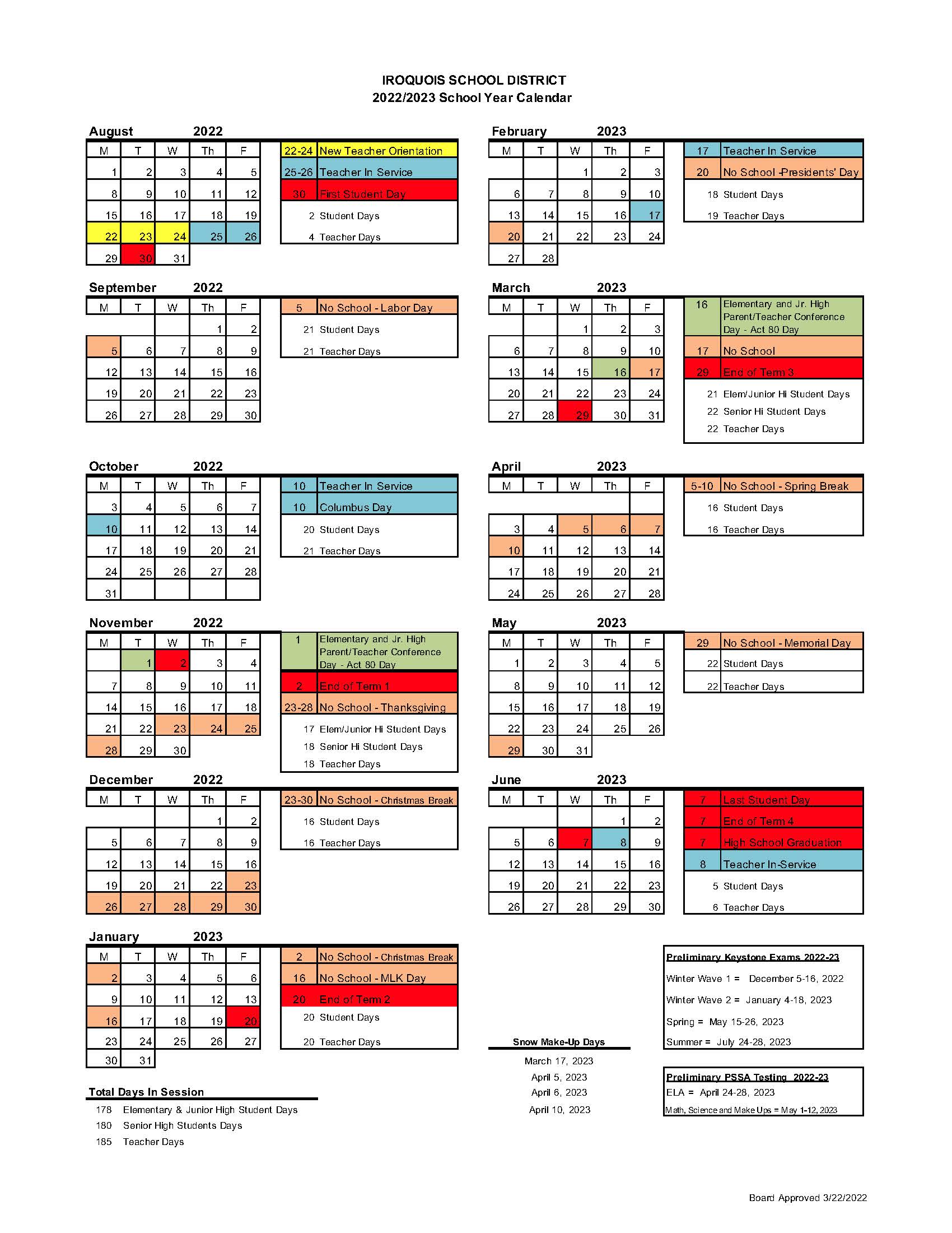 School Calendar | Iroquois School District