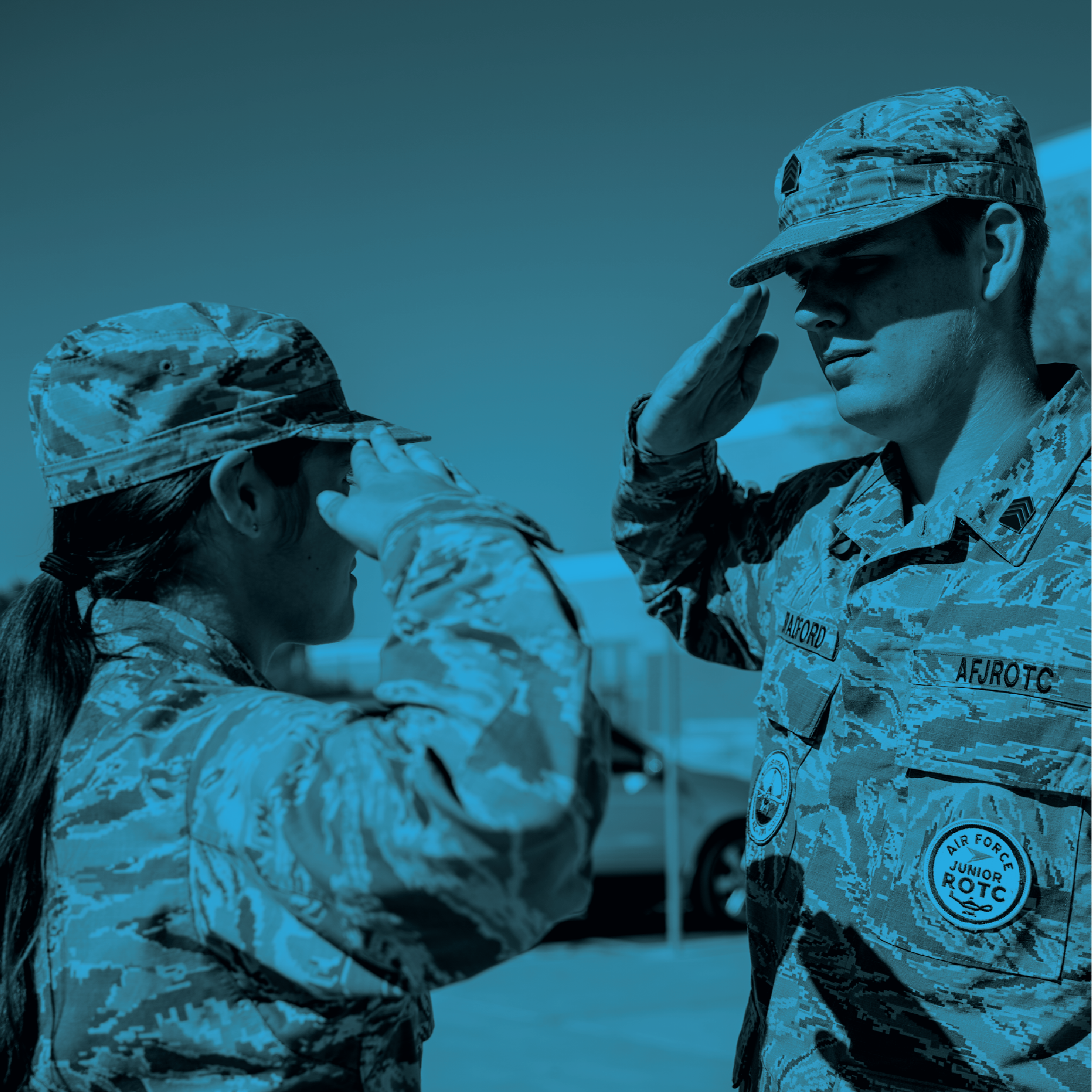 Air Force JROTC students saluting