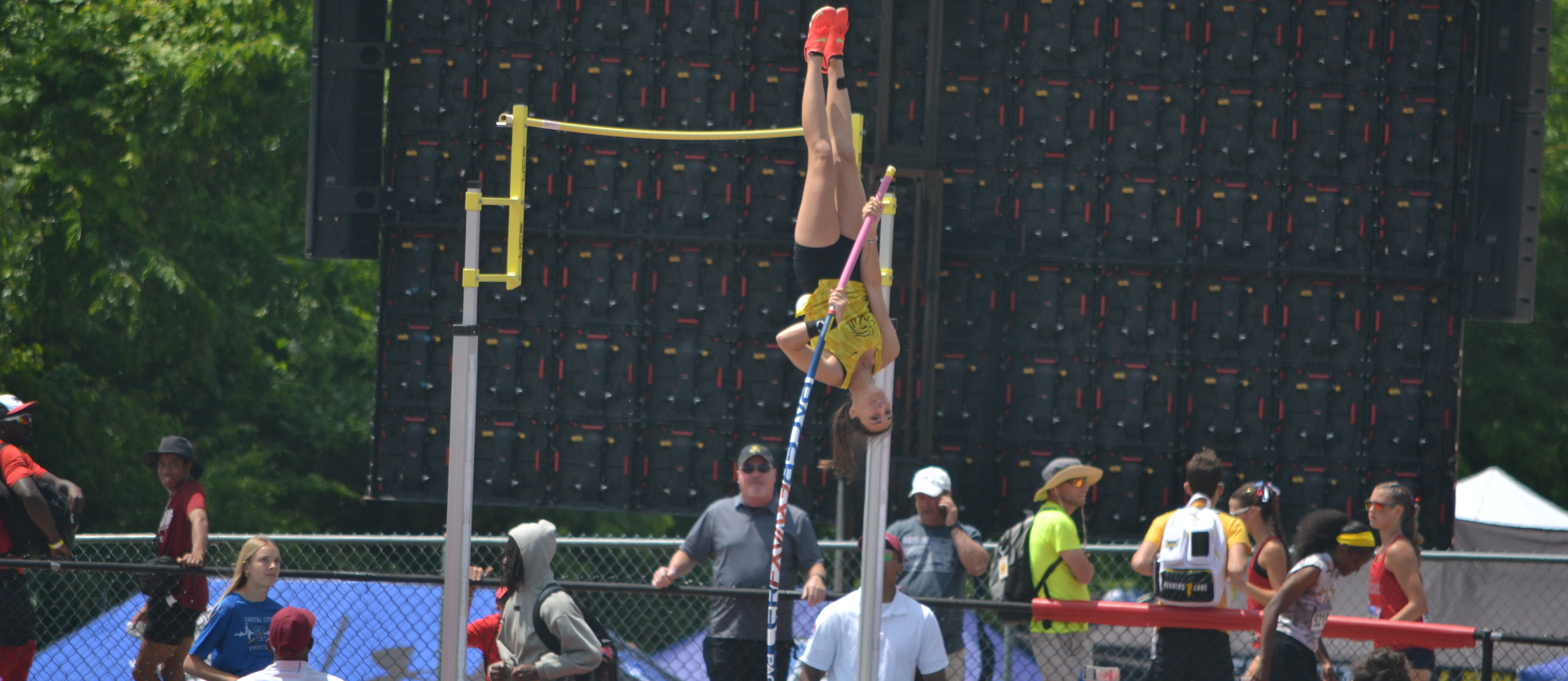 Avery Foster pole vaulting at the state track meet in Jefferson City.