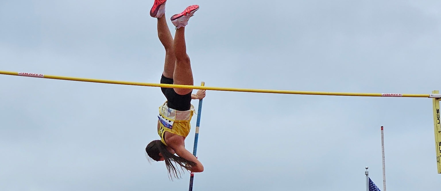 Avery Foster pole vaulting at the state track meet in Jefferson City.