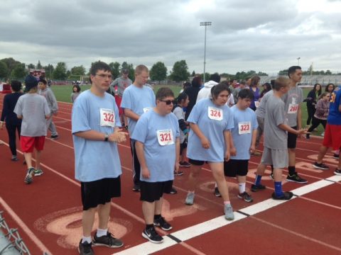A photo of students getting ready for a race.