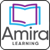 A logo featuring an open book icon in blue and purple, with the text 'Amira Learning' in gray below it.
