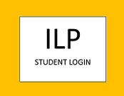 A login screen for students labeled 'ILP' on a bright yellow background.