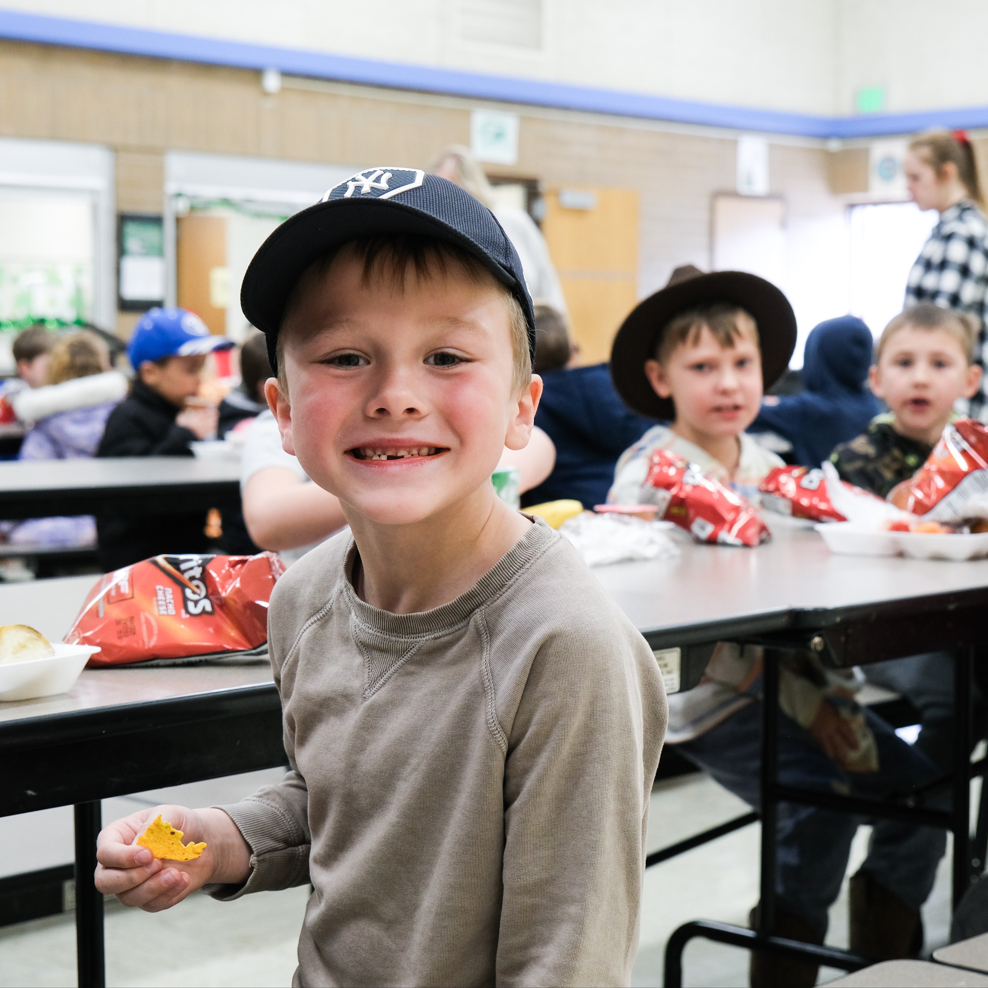 a student in the school cafeteria