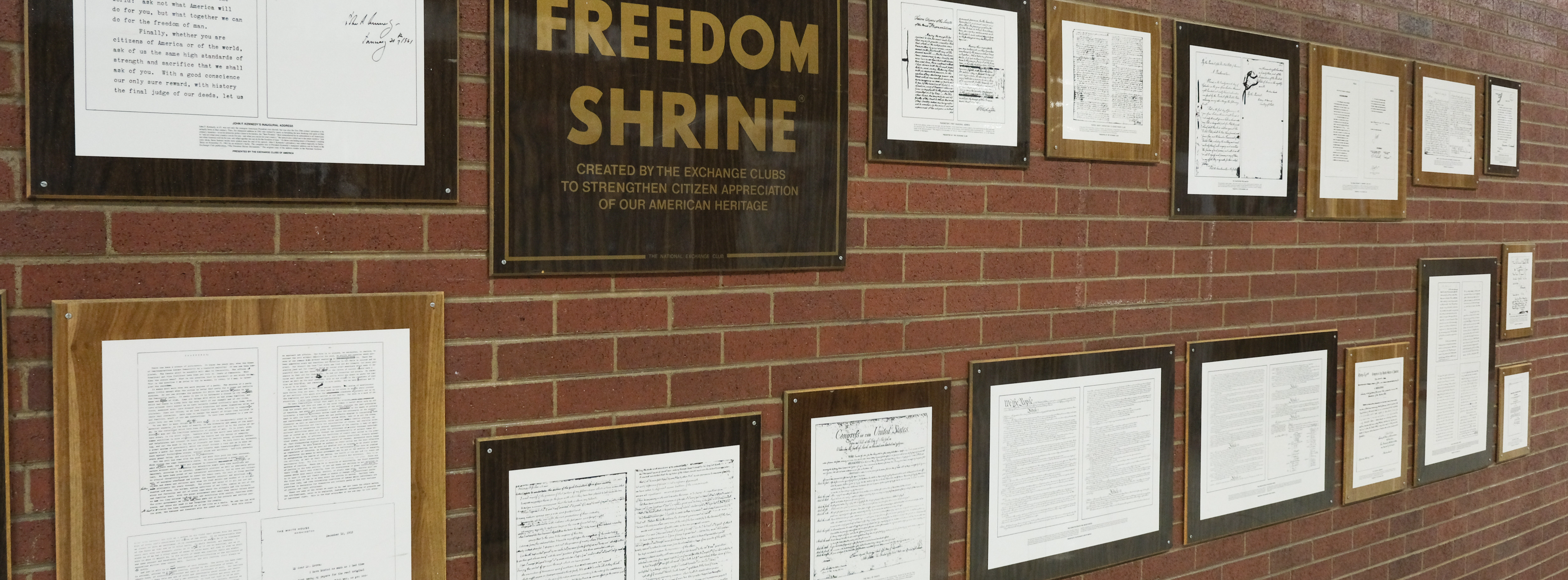 freedom shrine display on a school wall