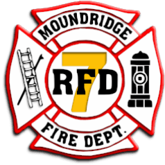 Logo of the Moundridge Fire Department featuring a red and white emblem with the number 7, a ladder, and a fire hydrant.