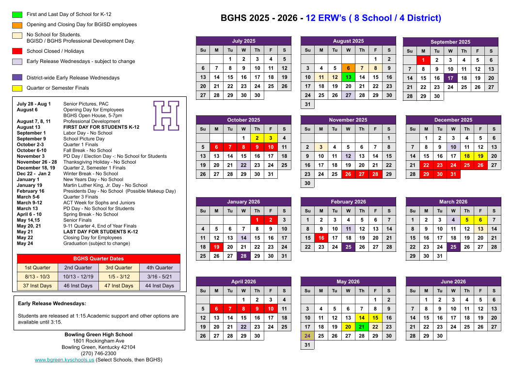 BGHS Calendar