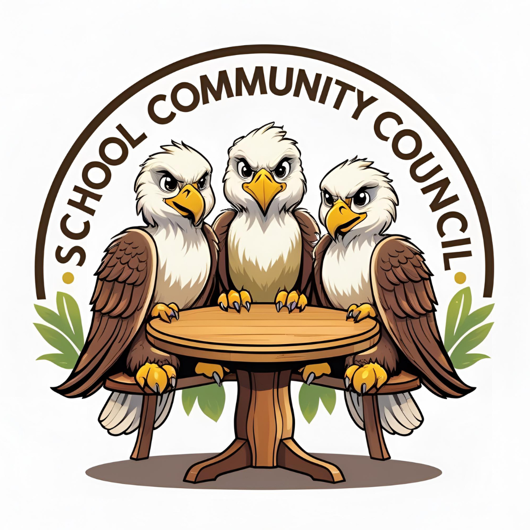Eagles sitting at a table