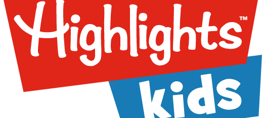 The logo for 'Highlights Kids,' featuring the word 'Highlights' in white on a red background and 'kids' in white on a blue background.