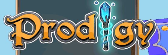 The logo for 'Prodigy', featuring stylized text in orange with a blue magical staff icon.