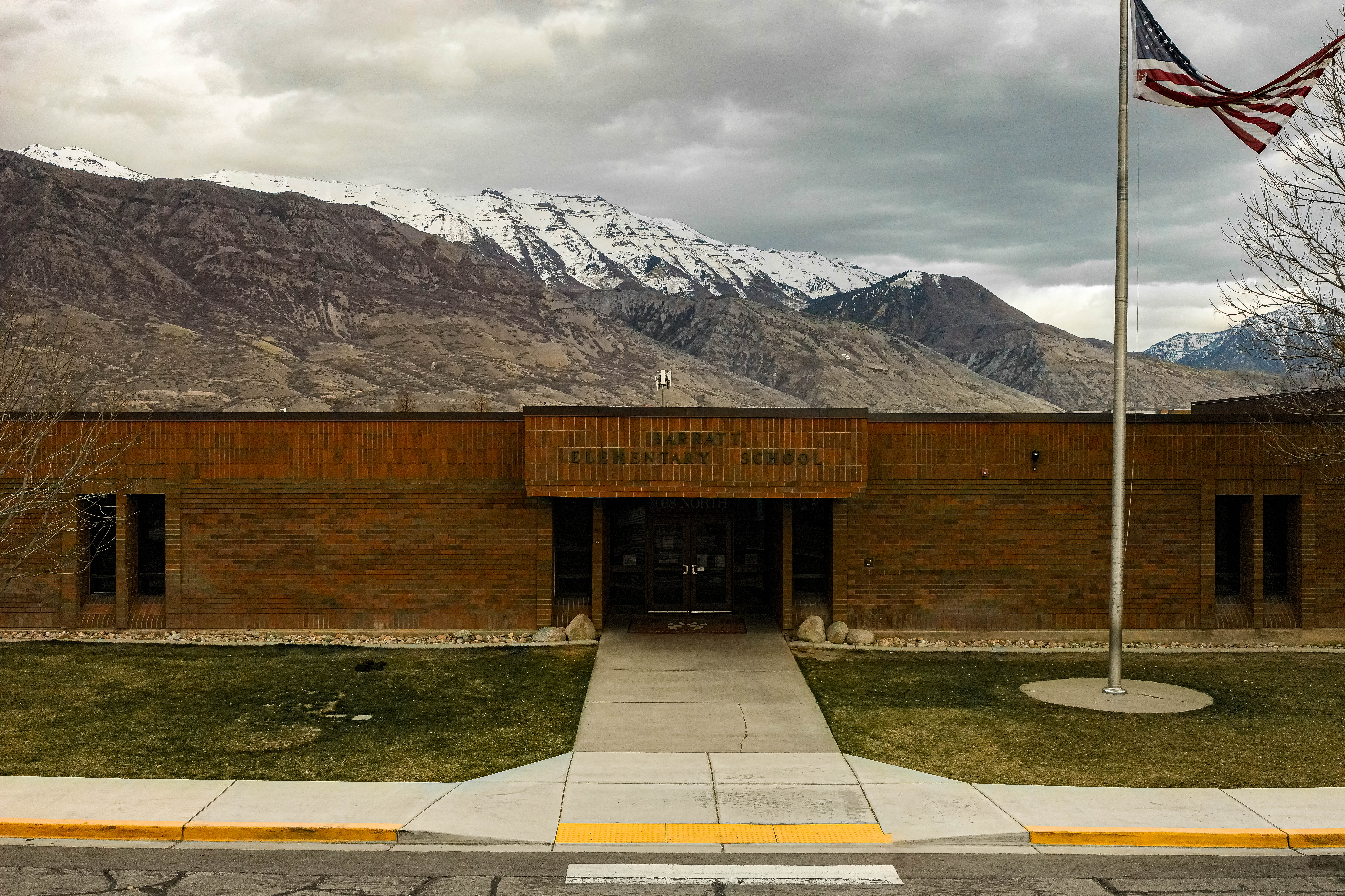 A school with a mountain