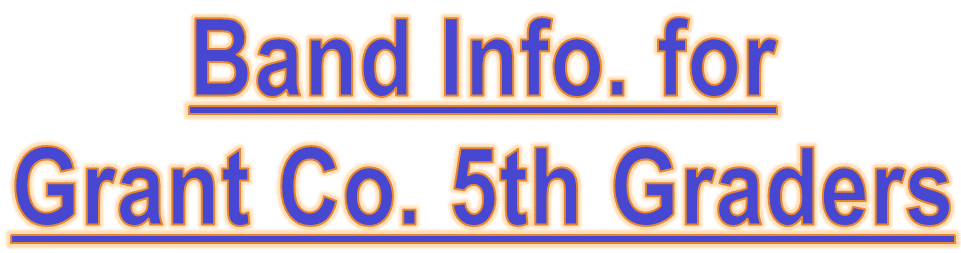 Text reading 'Band Info. for Grant Co. 5th Graders' in purple font.
