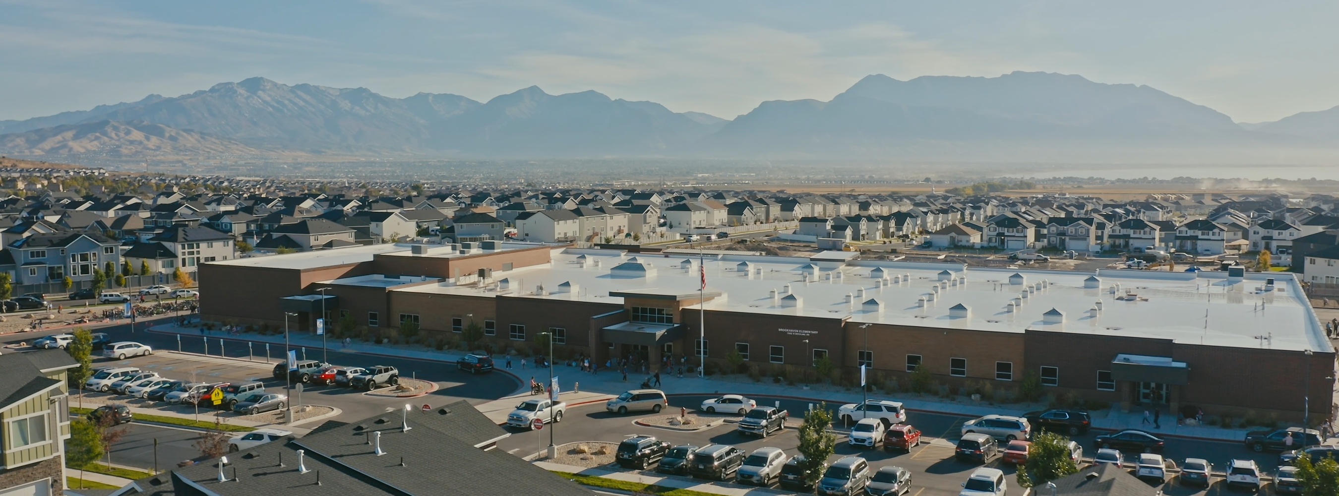 school building from a drone picture