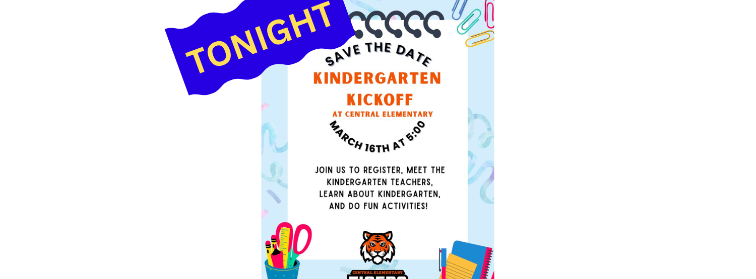 Notebook telling about Kickoff, with tiger, scissors, books, etc.